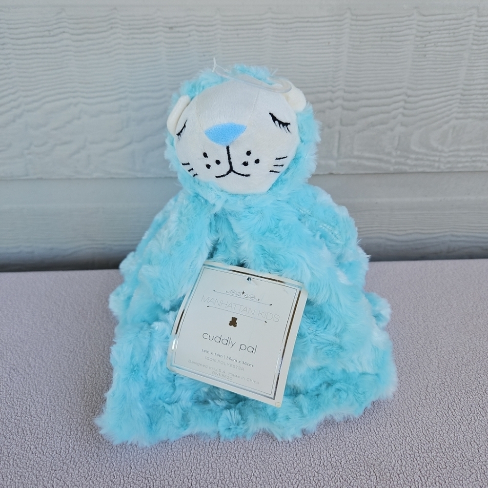 Manhattan Kids Cuddly Pales Lion Security Blanket Blue Lovie 14" Baby Infant